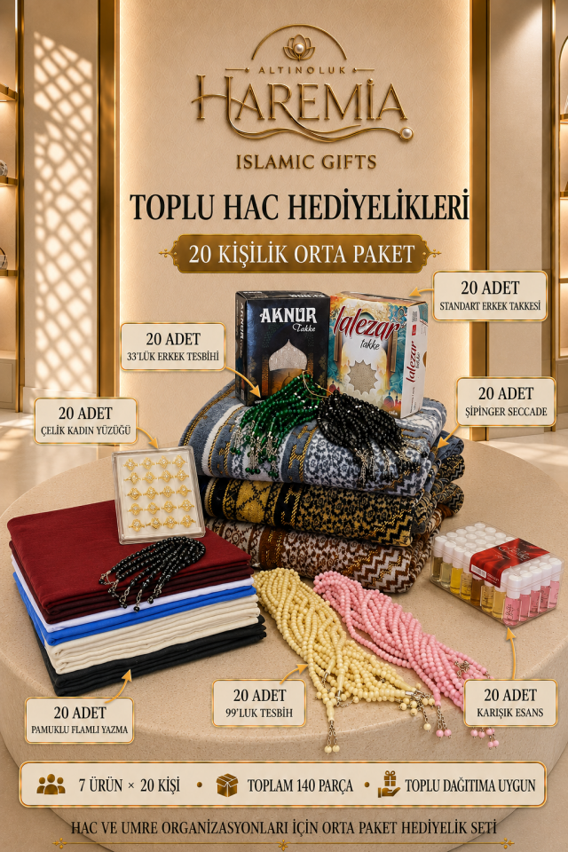 20 Kişilik Hac Hediyelik Orta Paket 140 Parça Toplu Hac ve Umre Hediyelik Seti