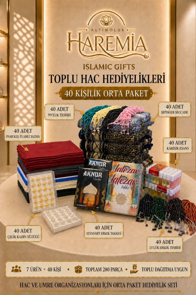 40 Kişilik Hac Hediyelik Orta Paket 280 Parça Toplu Hac ve Umre Hediyelik Seti