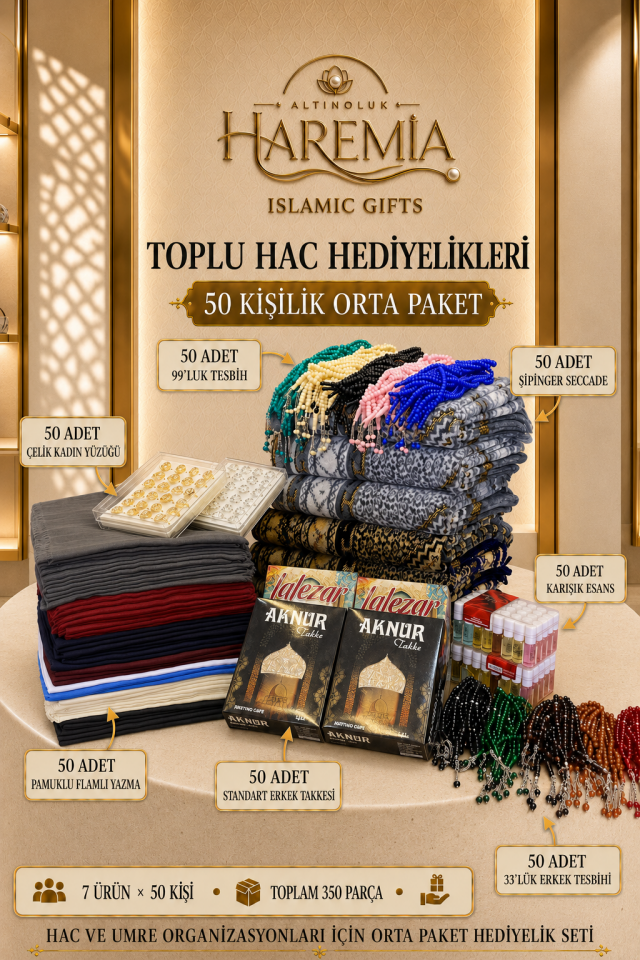 50 Kişilik Hac Hediyelik Orta Paket 350 Parça Toplu Hac ve Umre Hediyelik Seti