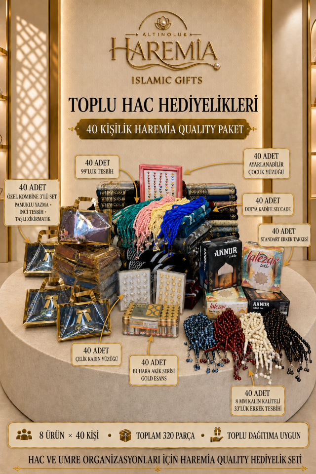 40 Kişilik Haremia Quality Hac Hediyelik Paketi 320 Parça Toplu Set
