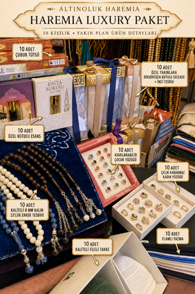 10 Kişilik Haremia Luxury Hac Hediyelik Paketi 110 Parça Premium Set