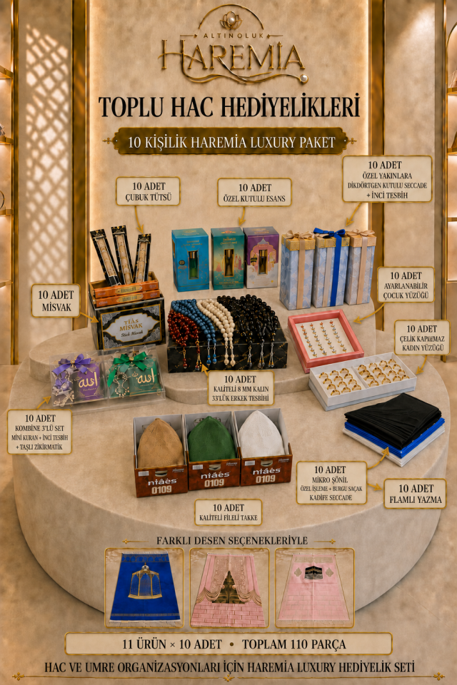 10 Kişilik Haremia Luxury Hac Hediyelik Paketi 110 Parça Premium Set