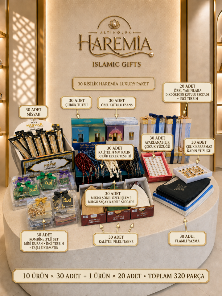 30 Kişilik Haremia Luxury Hac Hediyelik Paketi 320 Parça Premium Set