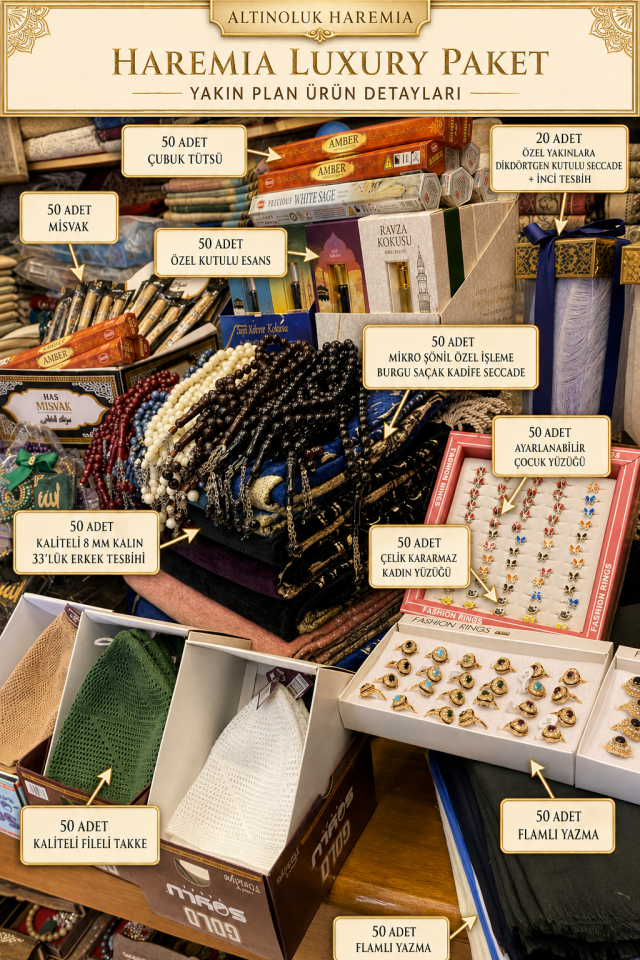 50 Kişilik Haremia Luxury Hac Hediyelik Paketi 520 Parça Premium Set