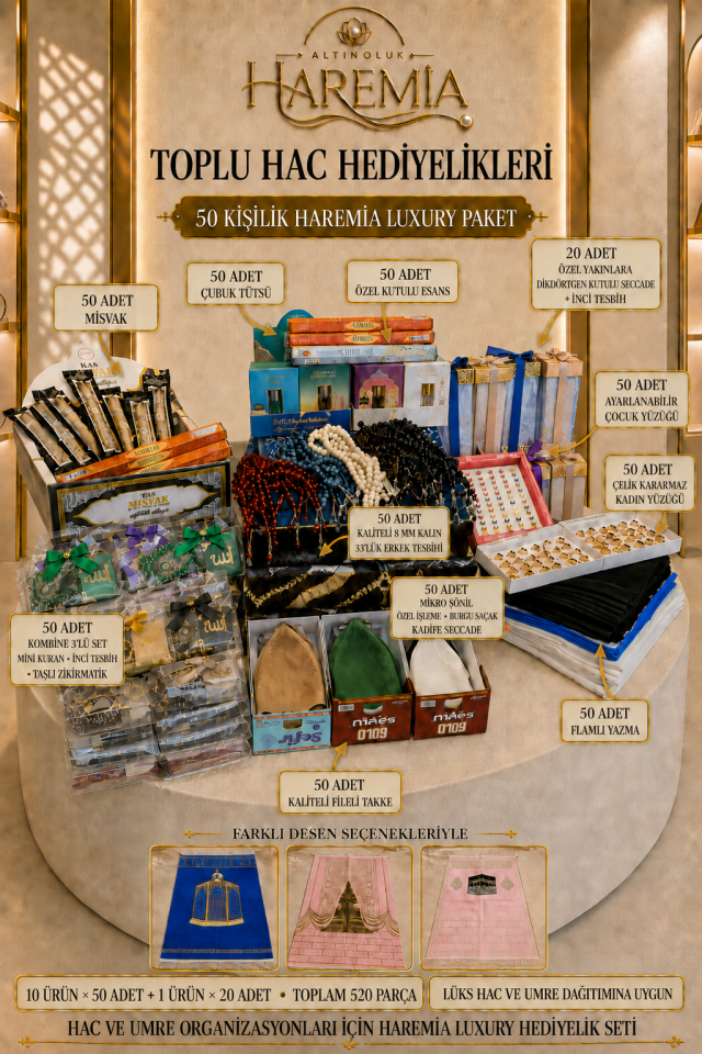 50 Kişilik Haremia Luxury Hac Hediyelik Paketi 520 Parça Premium Set