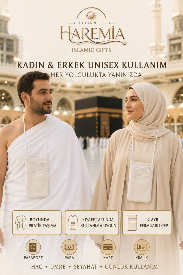 Boyun Askılı 2 Cepli Umre Cüzdanı Hac Seyahat Çantası