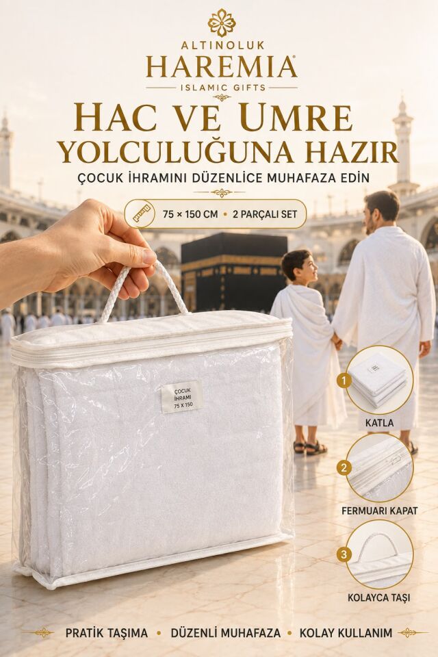 Çocuk İhramı 75x150 cm | 2 Parçalı Taşıma Çantalı Set