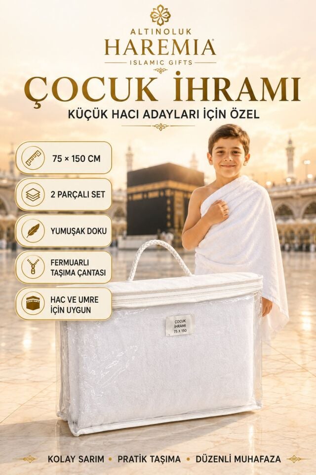 Çocuk İhramı 75x150 cm | 2 Parçalı Taşıma Çantalı Set