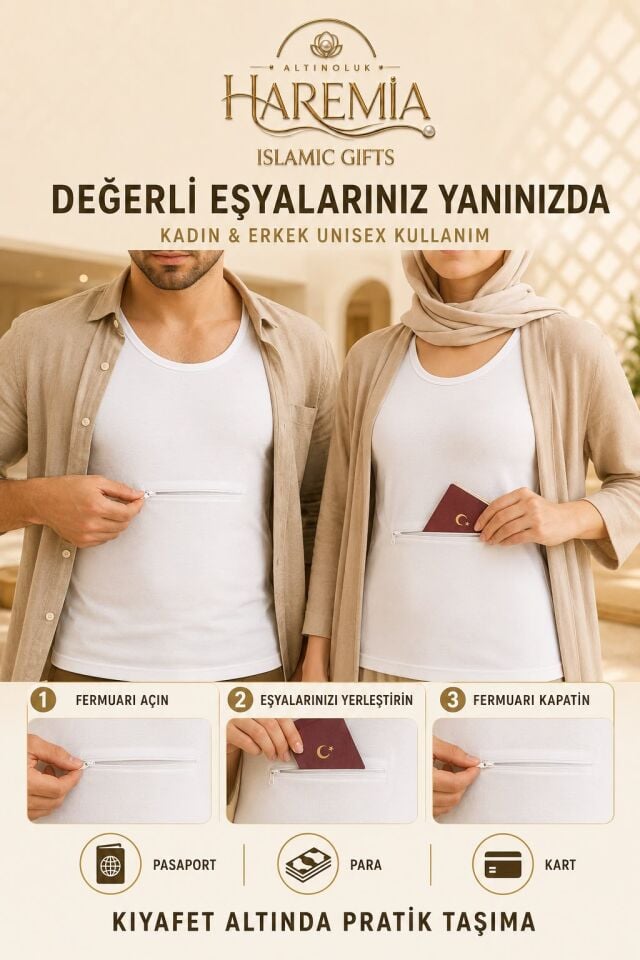 Fermuarlı Cepli Atlet Kadın Erkek Unisex Hac Umre Seyahat Atleti