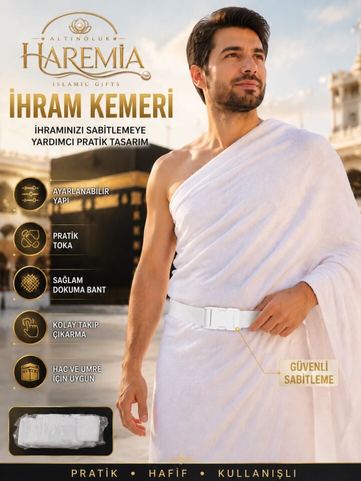İhram Kemeri – Ayarlanabilir Dokuma Bantlı Pratik Tokalı Hac Umre Kemeri