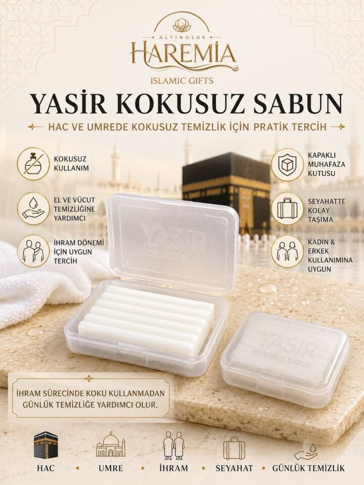 Yasir Kokusuz Sabun – Kapaklı Kutulu Hac Umre ve İhram Sabunu