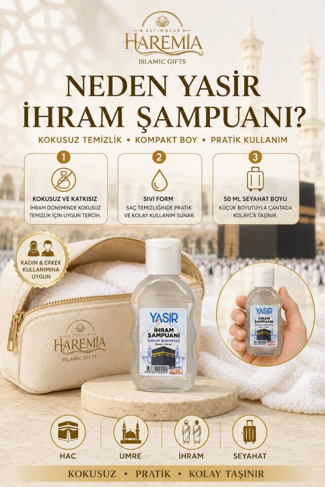 Yasir İhram Şampuanı 50 ml – Kokusuz Hac ve Umre Seyahat Şampuanı