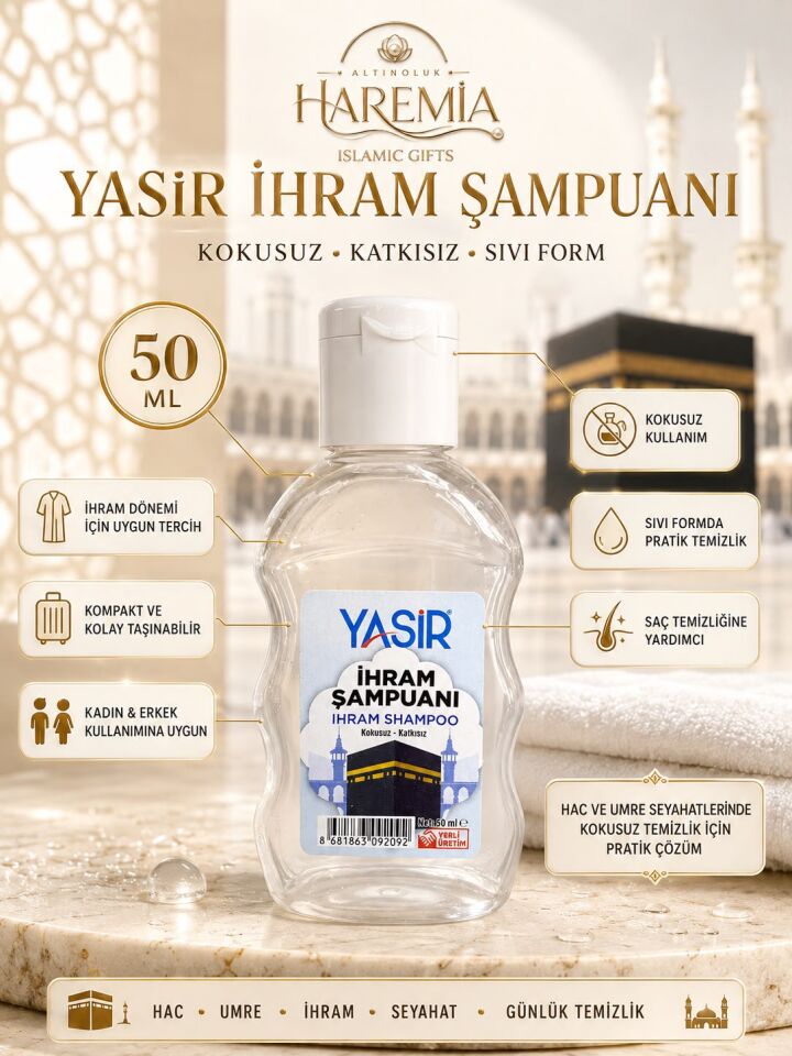 Yasir İhram Şampuanı 50 ml – Kokusuz Hac ve Umre Seyahat Şampuanı